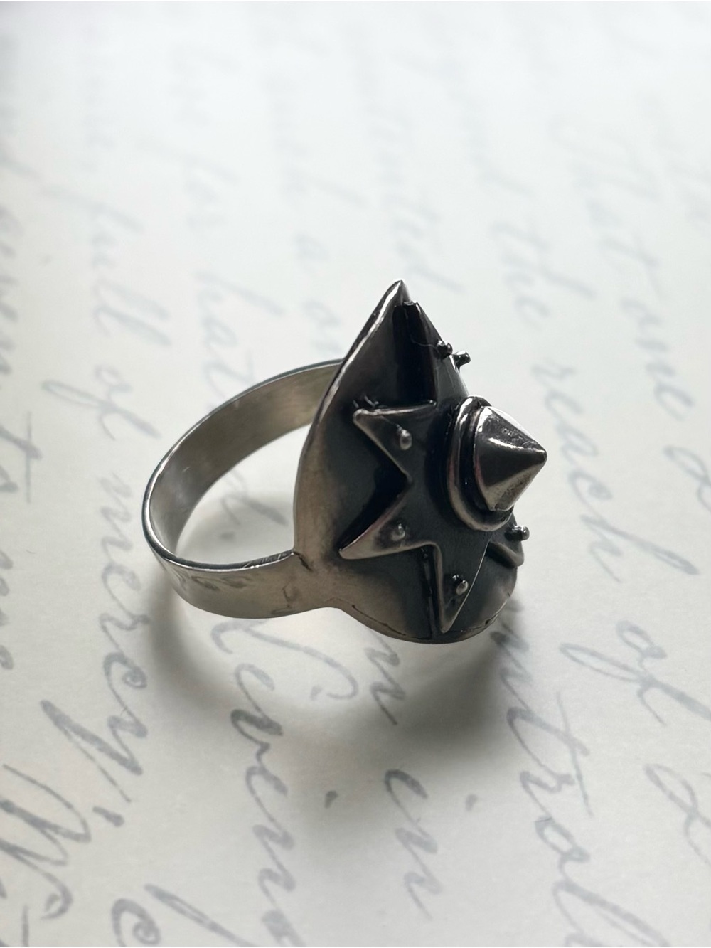 Missy Industry Sterling Silver Star Spike Shield Statement Ring Black Oxidized